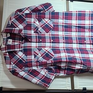 Levi's Shirt 2XL Blue Red Plaid Button Down Short Sleeve Pearl Snap Western